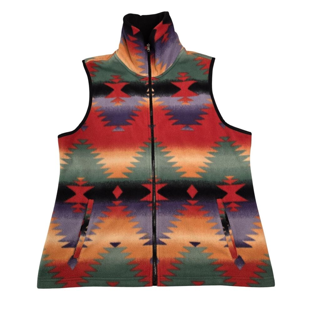 Chaps Vest Mens XL Multicolor Fleece Aztec Geometric Full Zip Outdoor Bohemian